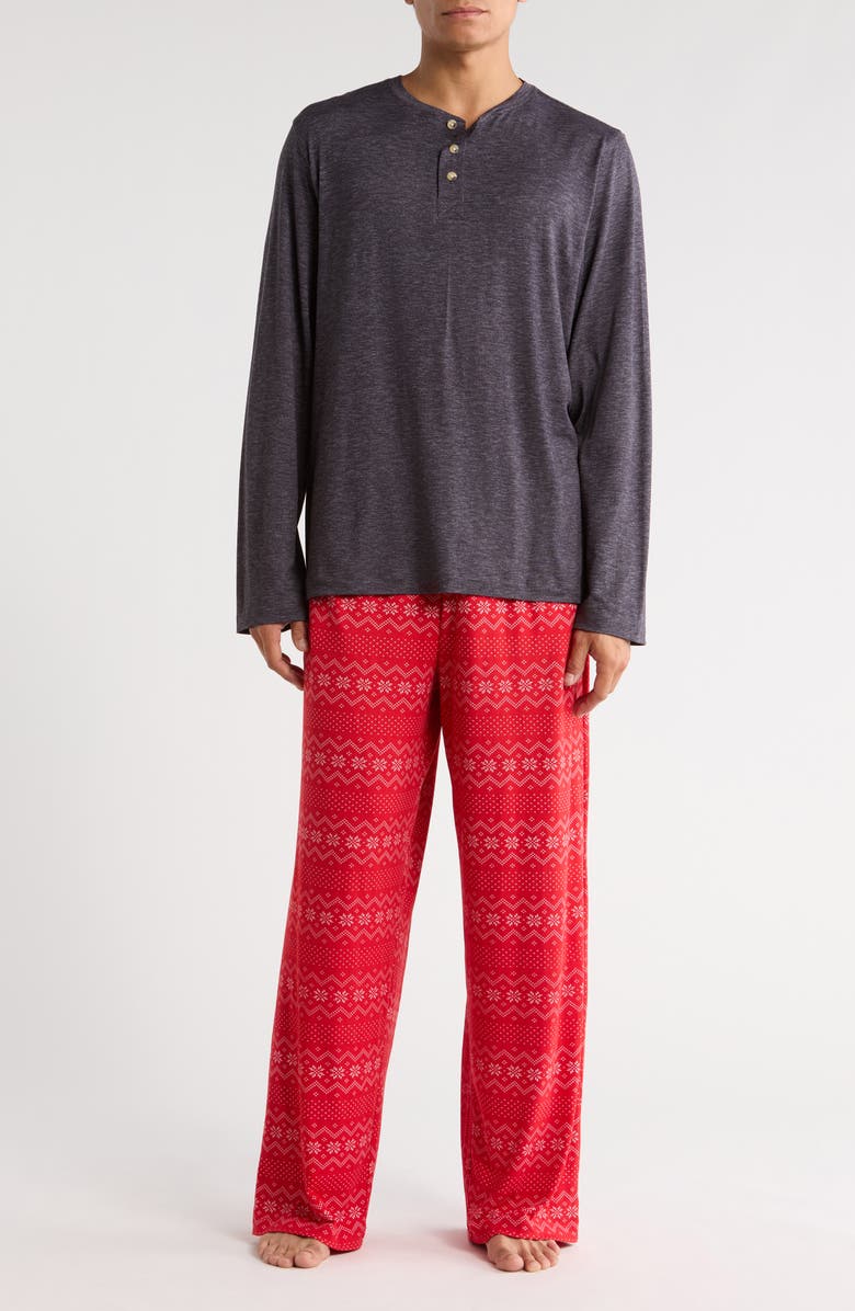 Pillow Talk Matching Family Fair Isle Henley Pajamas, Main, color, Red- White Snowflake Fair Isle