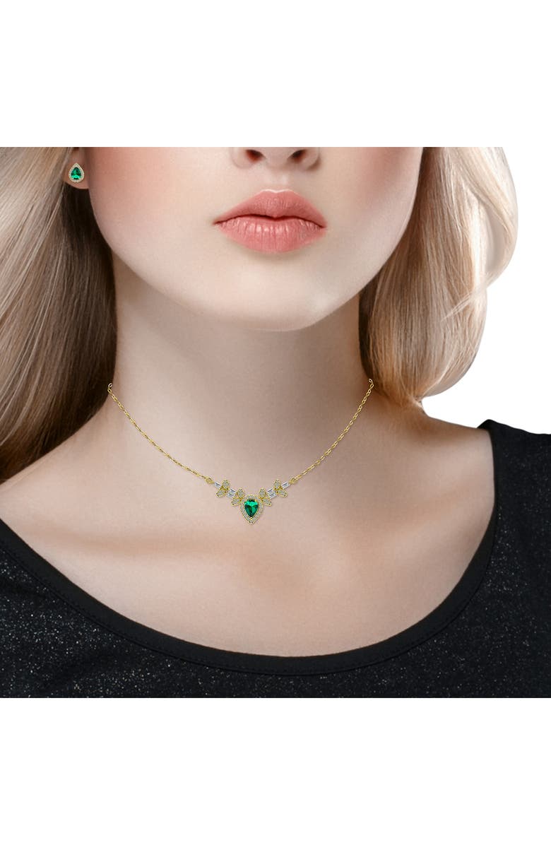 Christian Siriano Pear Cubic Zirconia Necklace & Stud Earrings Set, Alternate, color, Gold/Green