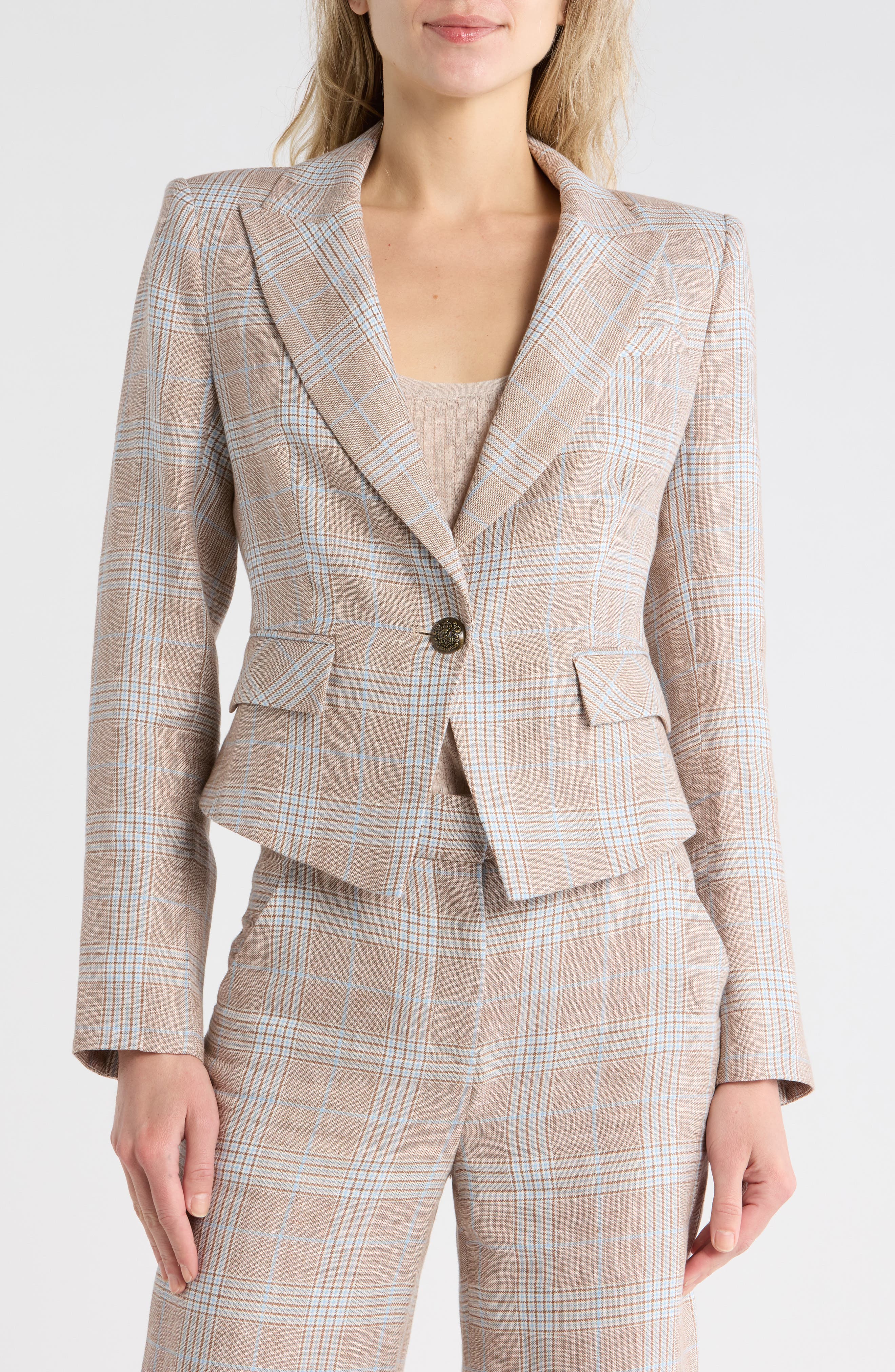 Veronica Beard Hosanna Plaid Linen Dickey Jacket