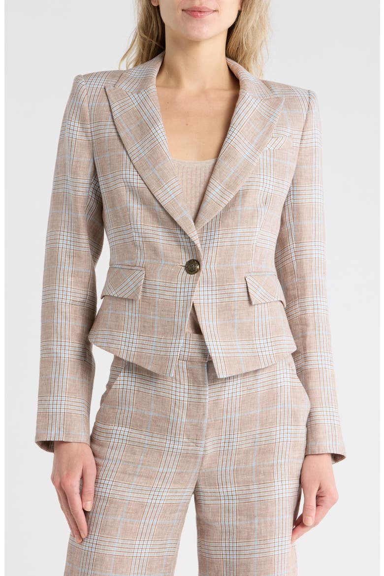 Hosanna Plaid Linen Dickey Jacket, Main, color, KHAKI MULTI