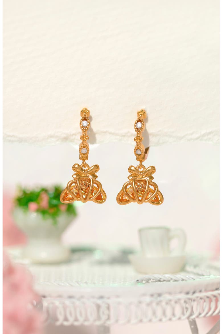 Cubic Zirconia Croissant Dangle Hoop Earrings, Alternate, color, GOLD
