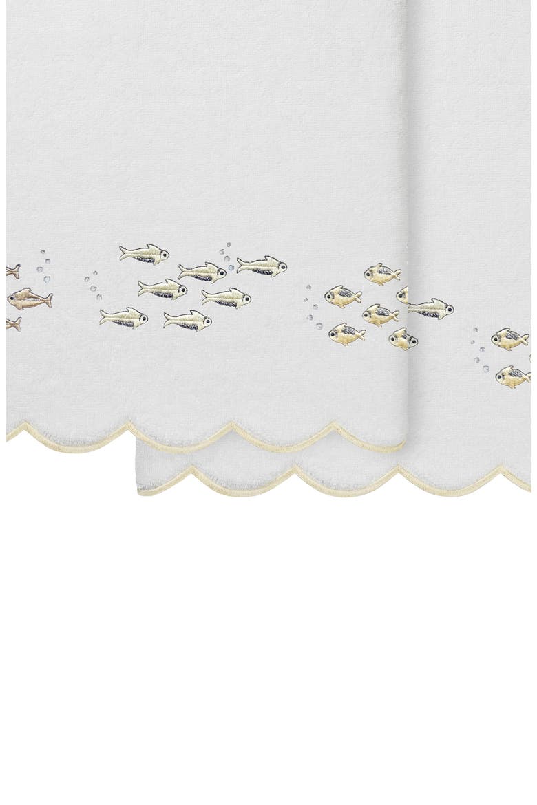 2-Piece Fish School Embroidered Turkish Cotton Bath Towel Set, Alternate, color, WHITE/ BEIGE