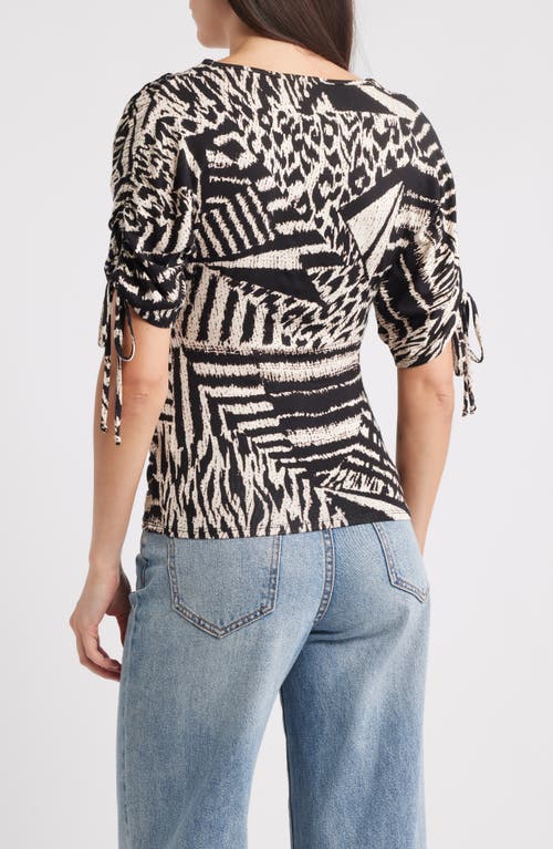 Loveappella Animal Print Empire Waist Jersey Top In Black