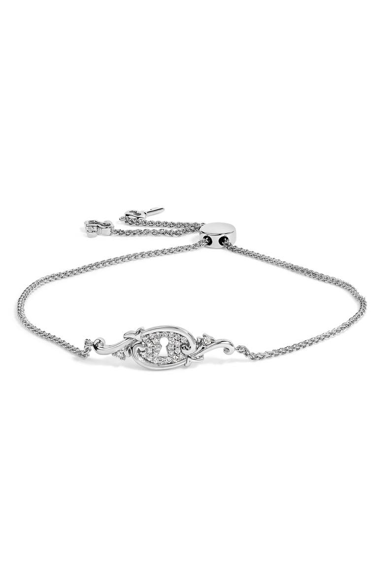 Sterling Silver 1/10 Cttw Diamond Keyhole Charm Bolo Bracelet, Main, color, Silver