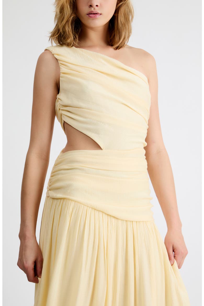 Delilah One-Shoulder Cutout Detail Draped Maxi Dress, Alternate, color, BUTTER