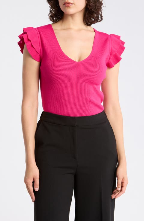 Ruffle Sleeve Fitted Sweater