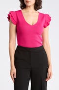 T Tahari Ruffle Sleeve Fitted Sweater