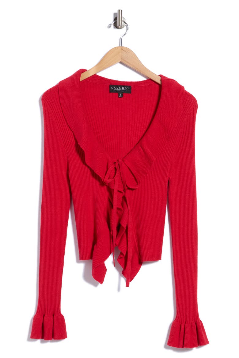 Ruffled Collar Bell Sleeve Sweater, Alternate, color, TANGO RED