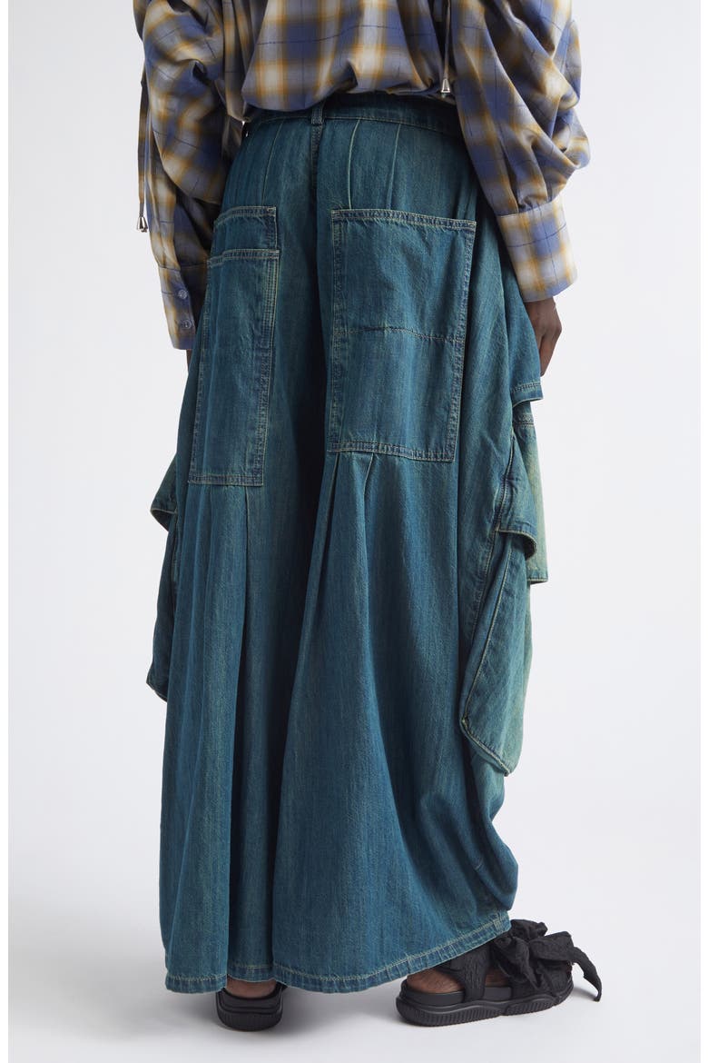 Hazel Skirt Panel Oversize Denim Cargo Pants, Alternate, color, GREENWASH