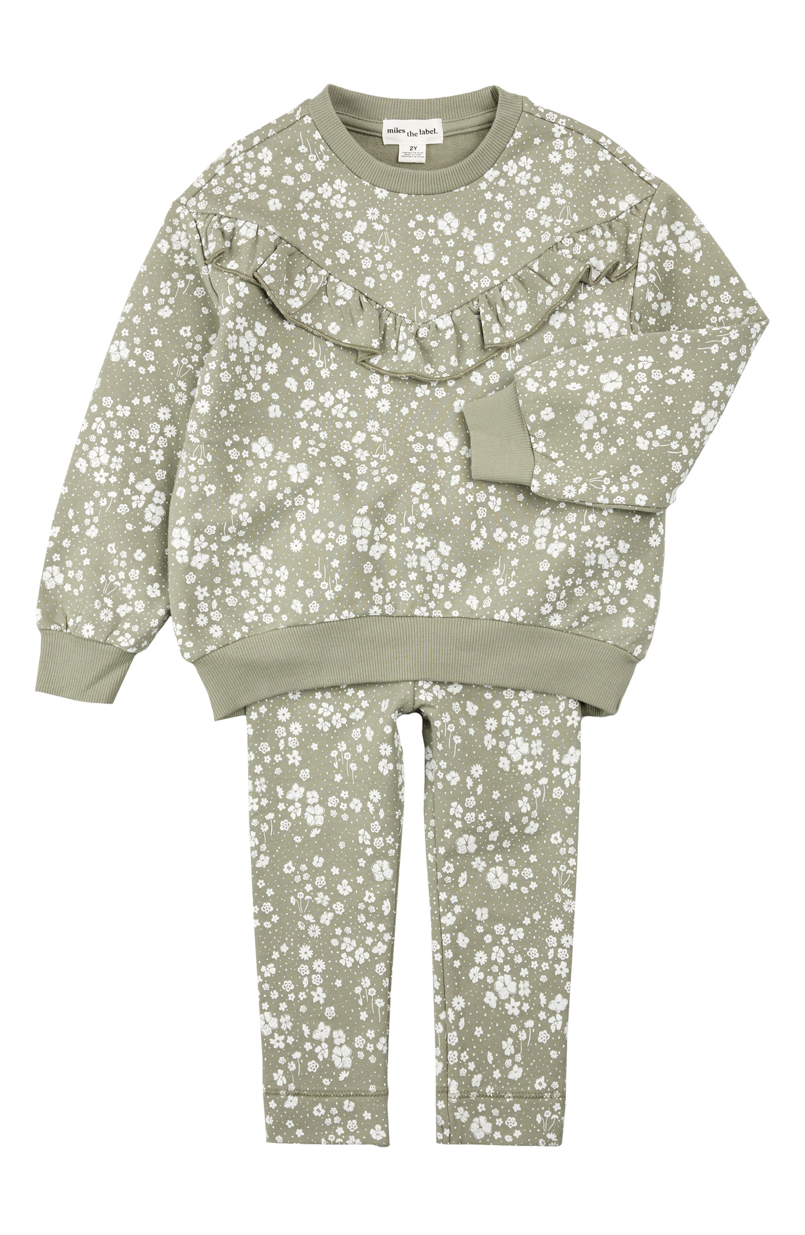 MILES THE LABEL Floral Ruffle Sweatshirt & Leggings Set