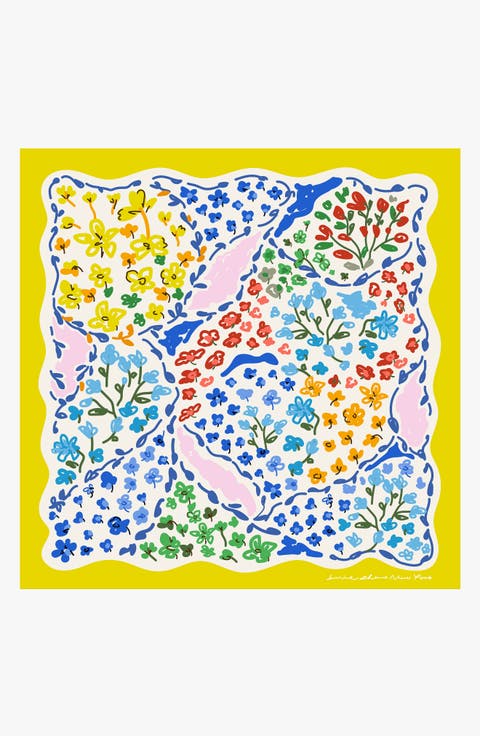Yellow Garden Double Sided Silk Scarf
