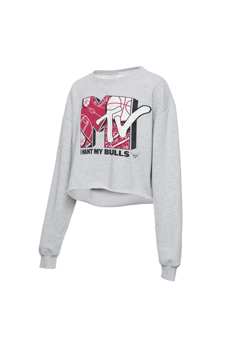Junk Food Women's Junk Food Heathered Gray Chicago Bulls NBA x MTV I Want My Cropped Fleece Pullover Sweatshirt, Alternate, color, Heather Gray