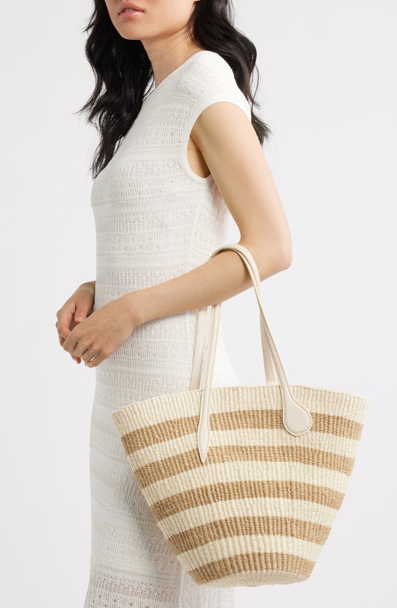 LIFFNER Straw Basket Tote, Alternate, color, Cream Beige Striped
