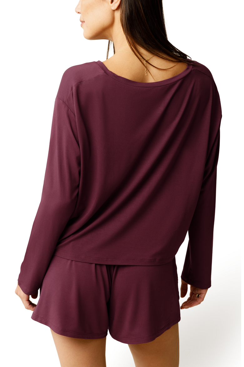 Aria Casual Long Sleeve Cropped Top, Alternate, color, Deep Burgundy