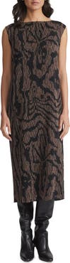 Lafayette 148 New York Wood Grooves Pleated Lace Midi Dress
