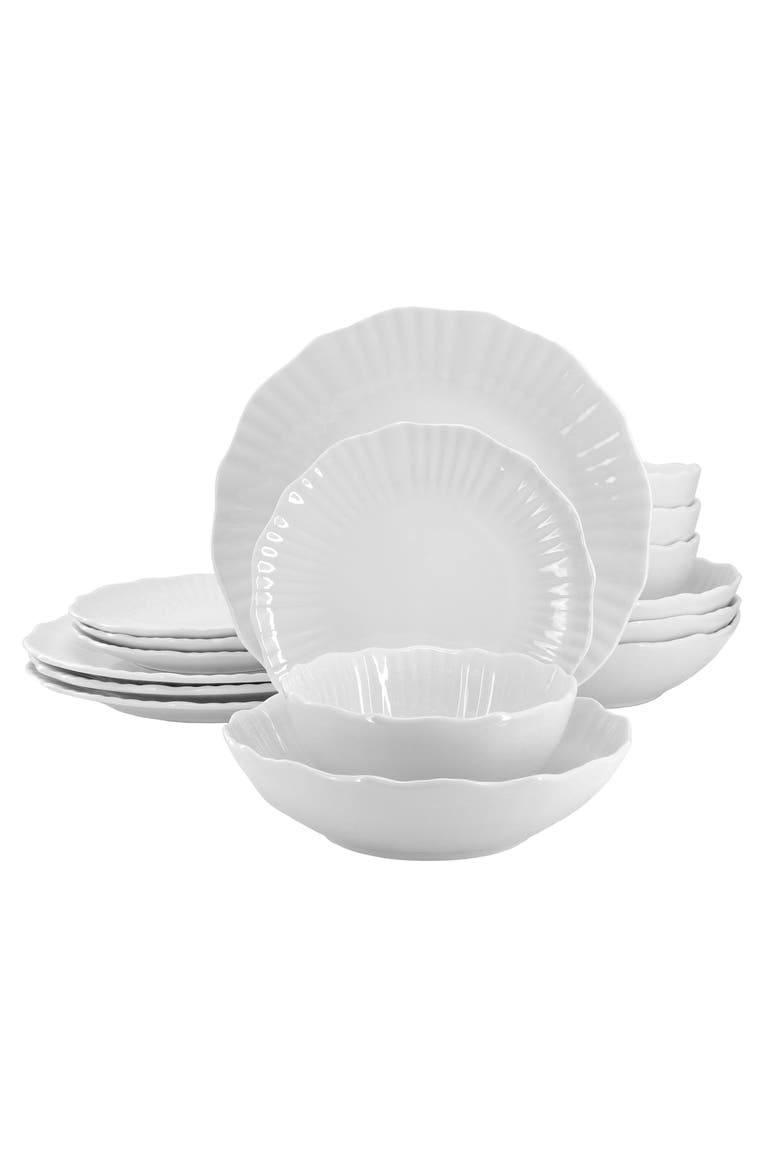Millie 16 Piece Double Bowl Porcelain Dinnerware Set, Main, color, White