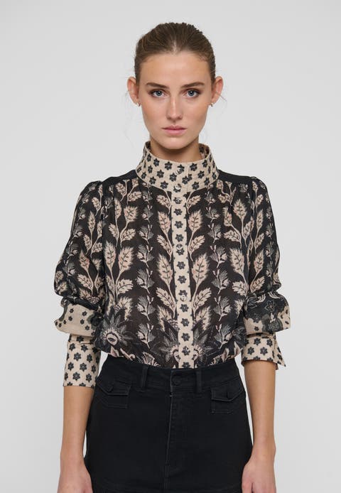 Ameliedea Mandarin Collar Linen Blouse