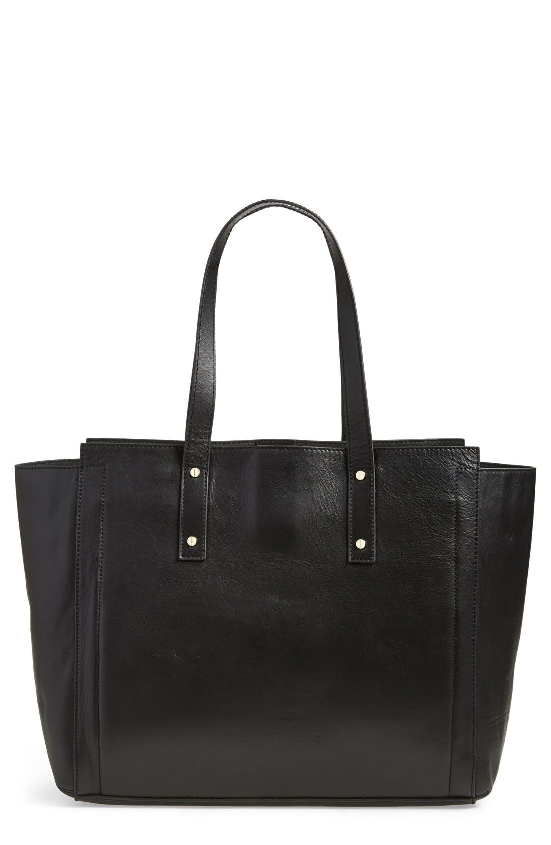 'Soho' Leather Tote, Main, color, BLACK