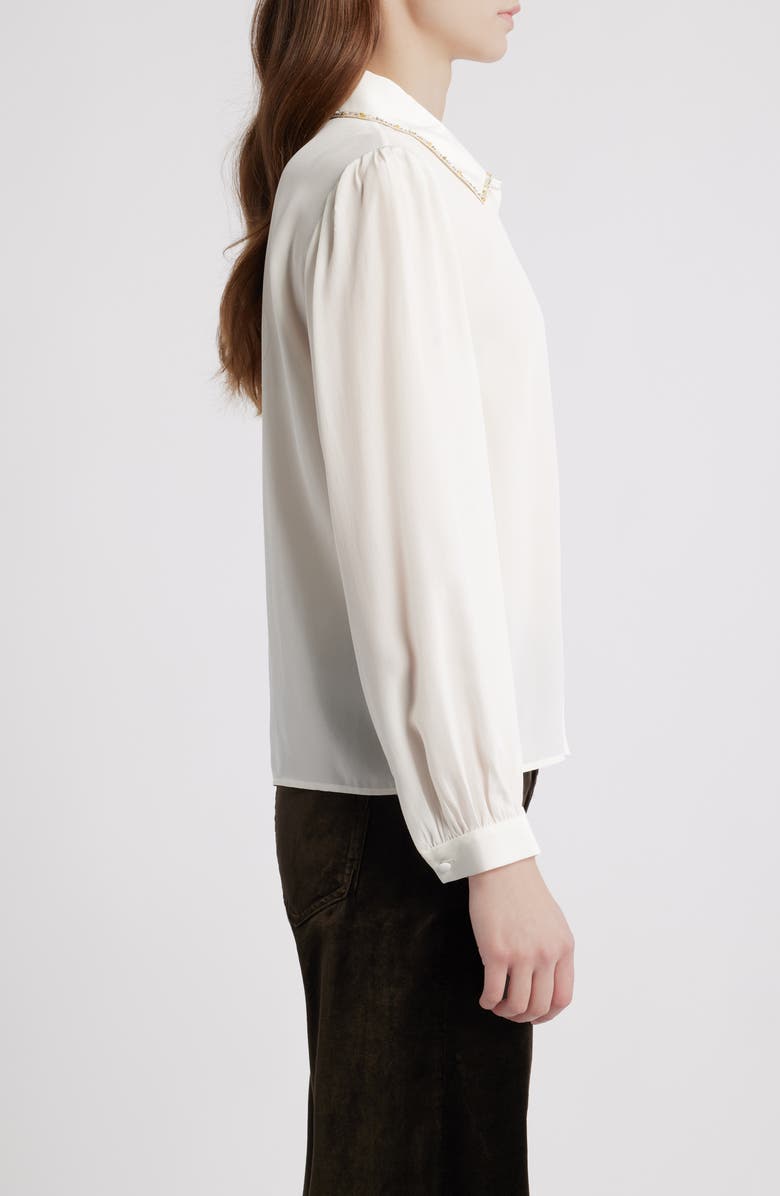 FRAME The Bead Embellished Silk Button-Up Shirt, Alternate, color, Cream