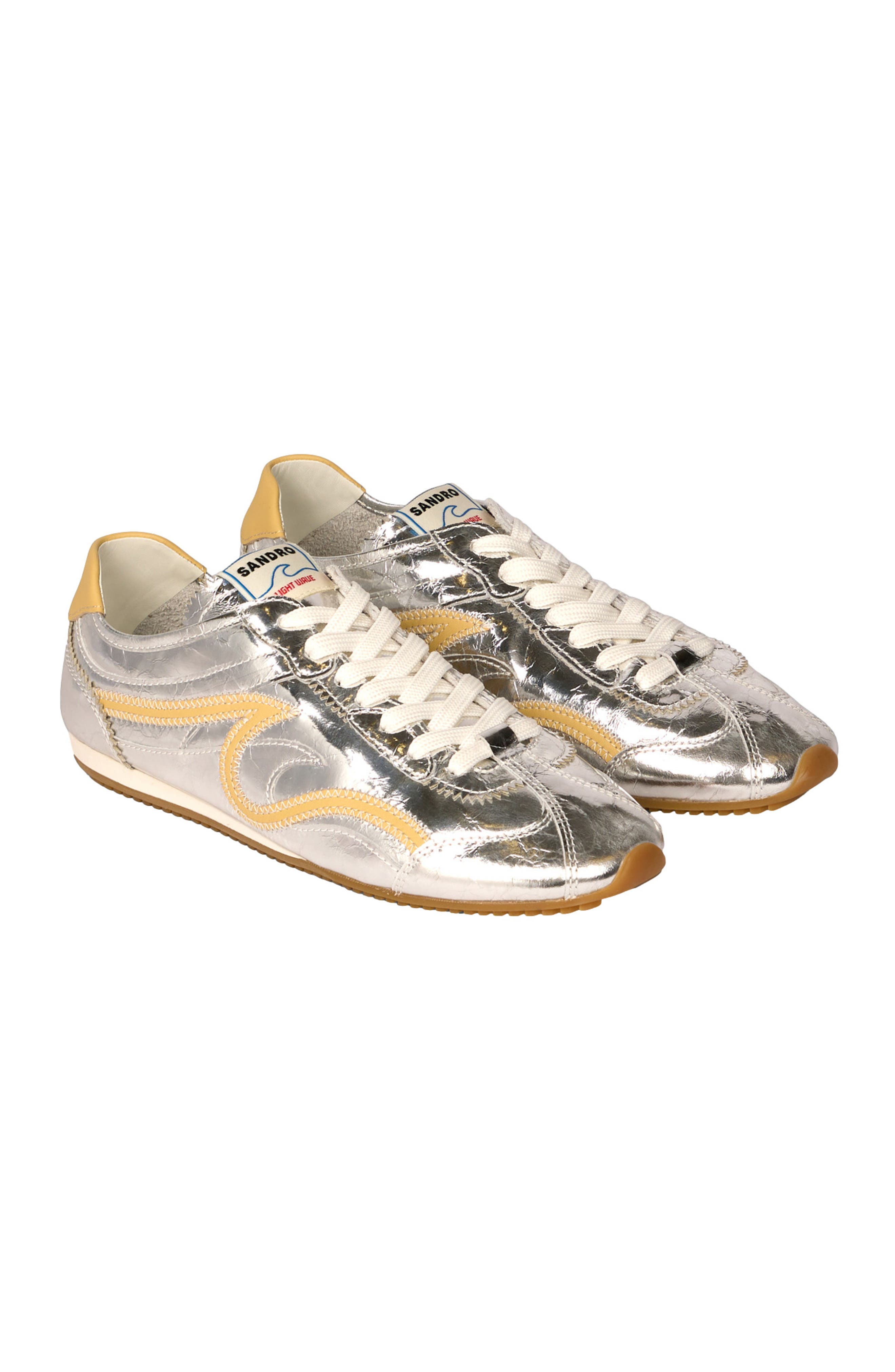 SANDRO LightWave metallic leather trainers, Alternate, color, Silver