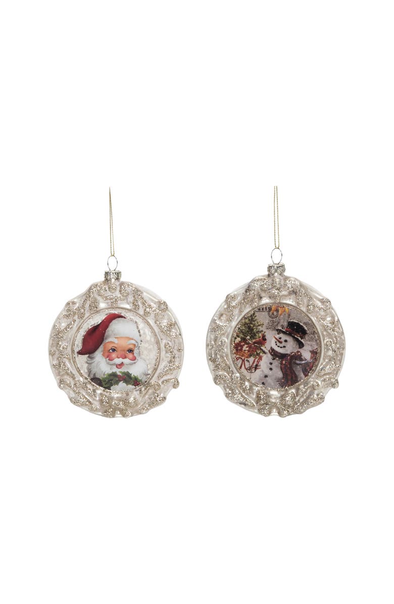 Transpac Glass Shimmer Nostalgic Character Ornaments Set of 2, Main, color, Multicolored