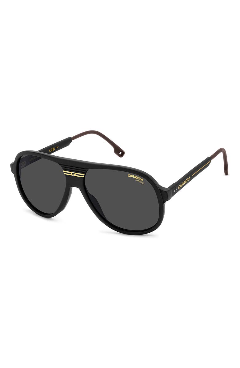 Carrera Eyewear Sport 59mm Pilot Sunglasses, Alternate, color, Matte Black Gold/ Grey