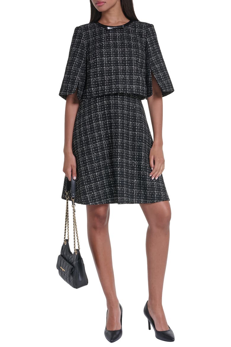 Sequin Plaid Tweed Dress, Alternate, color, BLACK/ GOLD MULTI