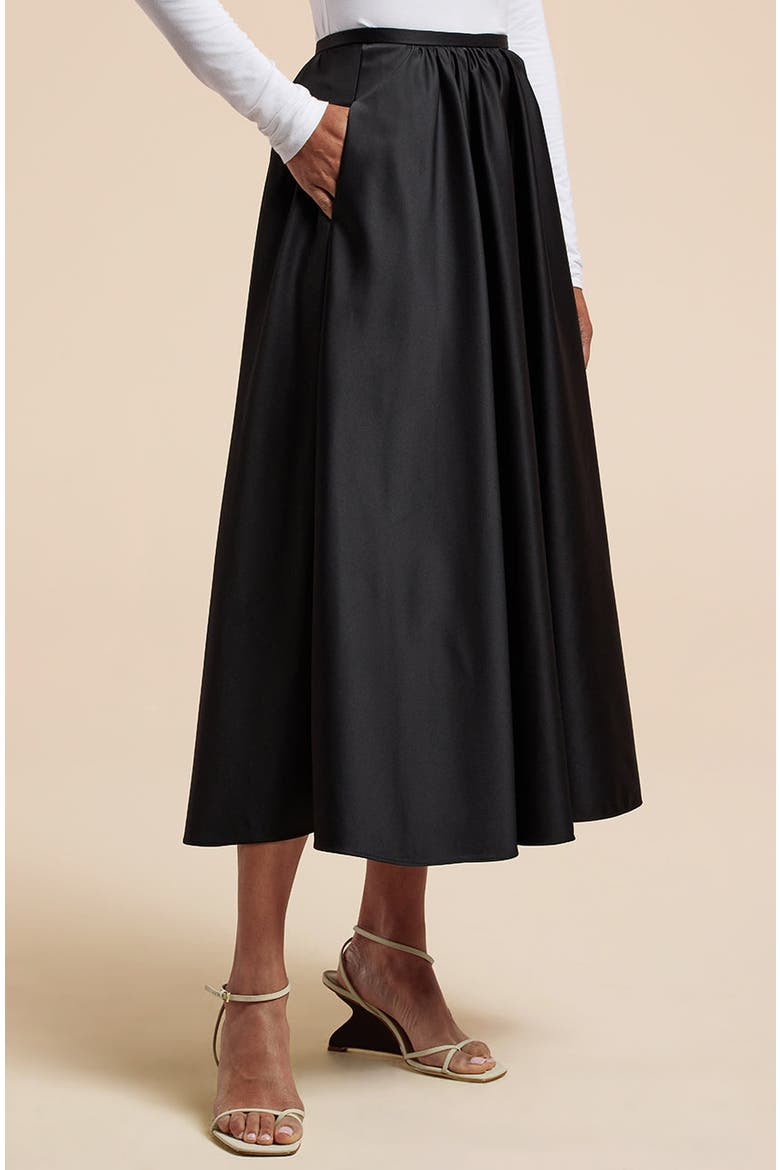 Sateen Midi Skirt, Main, color, BLACK