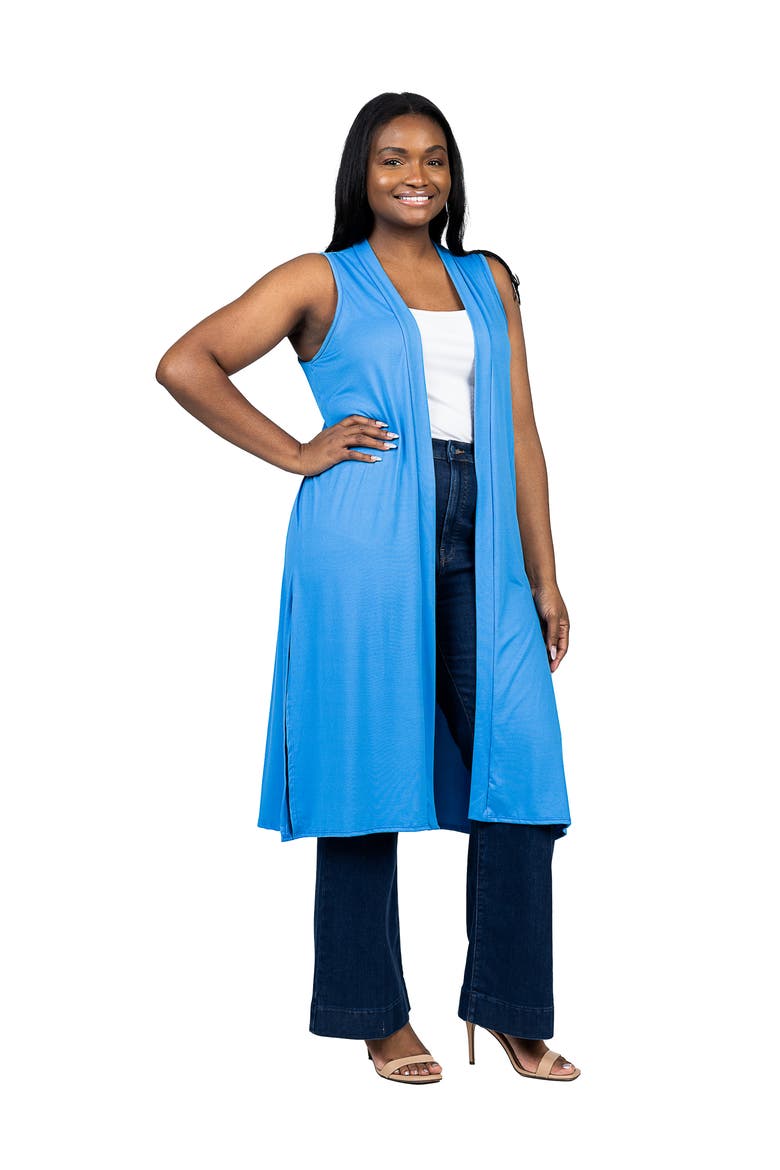 Open Front Long Vest, Alternate, color, TURQUOISE
