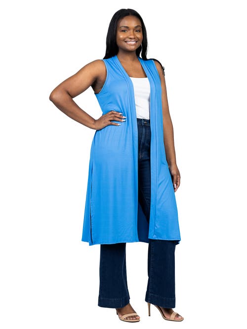 24seven Comfort Apparel Long Sleeveless Cardigan Vest In Blue
