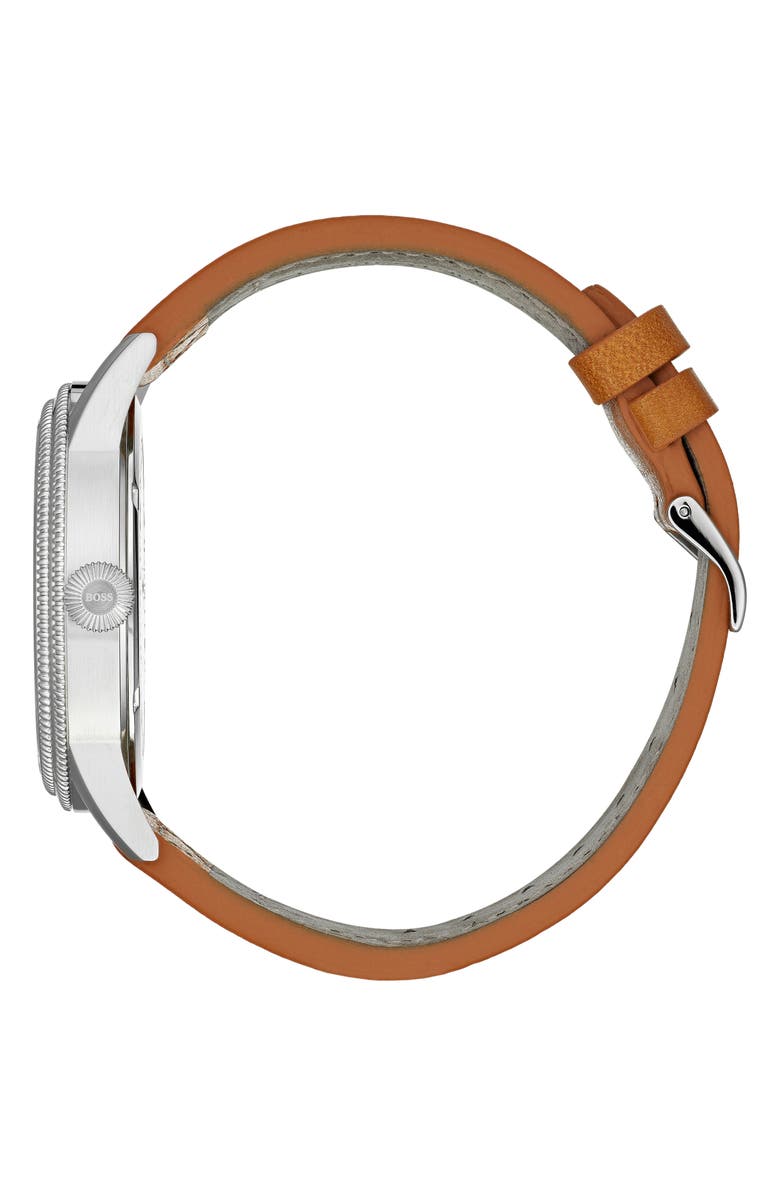 BOSS Legacy Round Leather Strap Watch, 44mm, Alternate, color, 