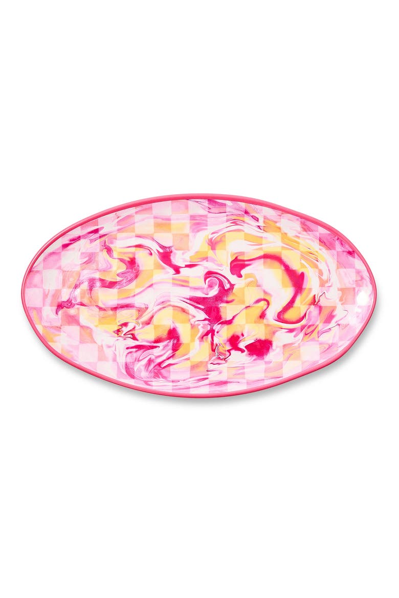 Pink Marble Check Melamine Oval Platter, Alternate, color, PINK