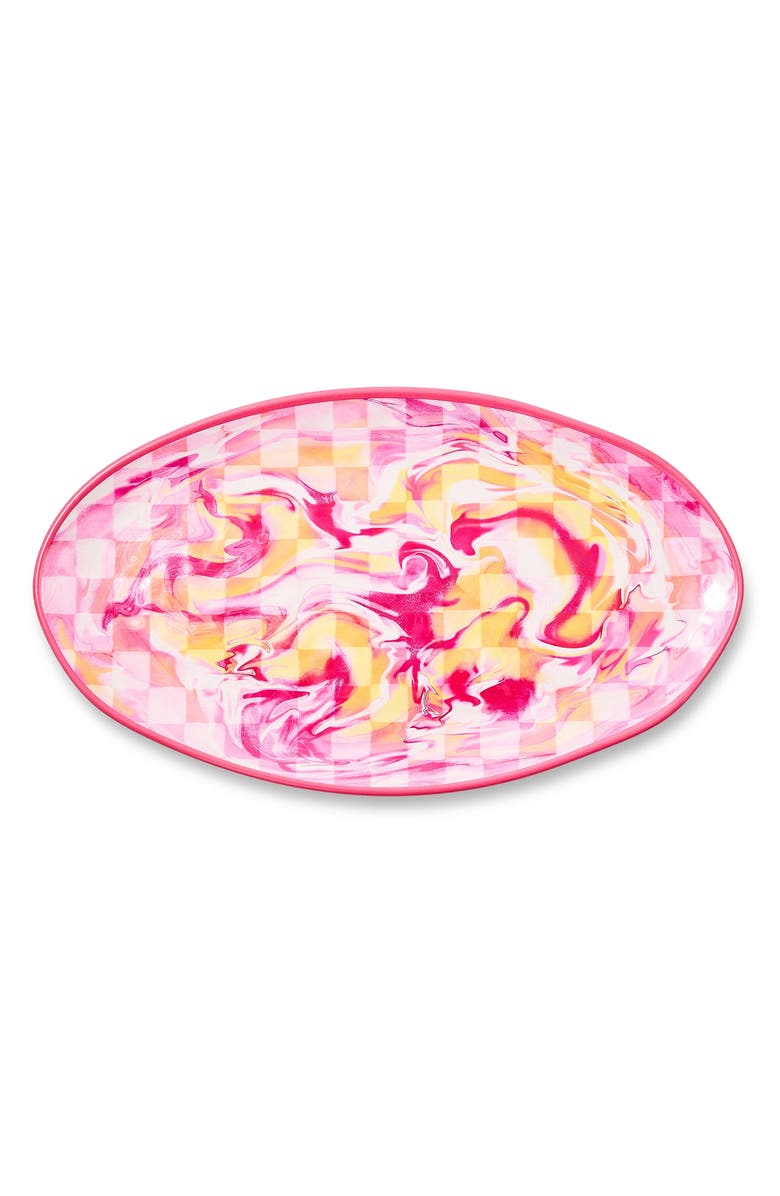 MACKENZIE CHILDS Pink Marble Check Melamine Oval Platter, Alternate, color, Pink