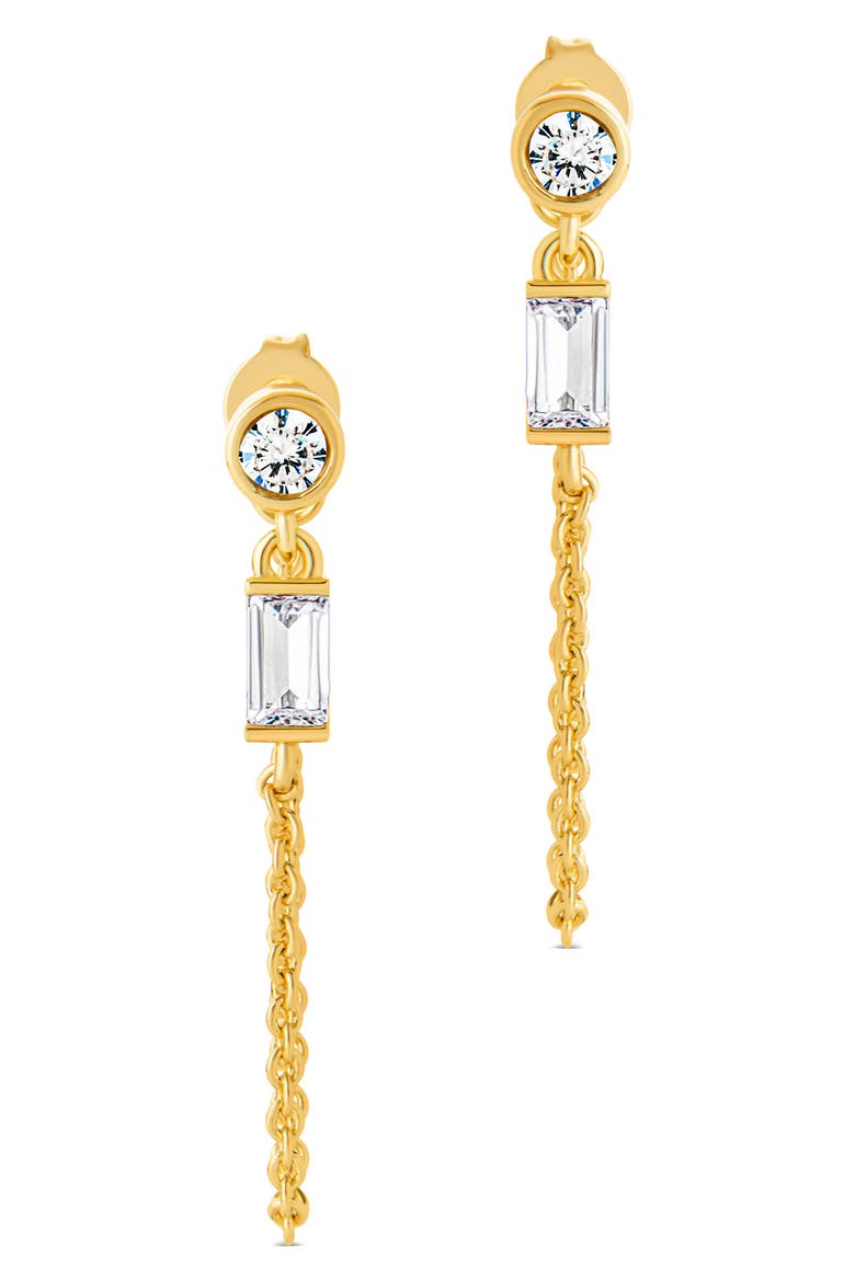Cubic Zirconia Chain Drop Hoop Earrings, Alternate, color, GOLD