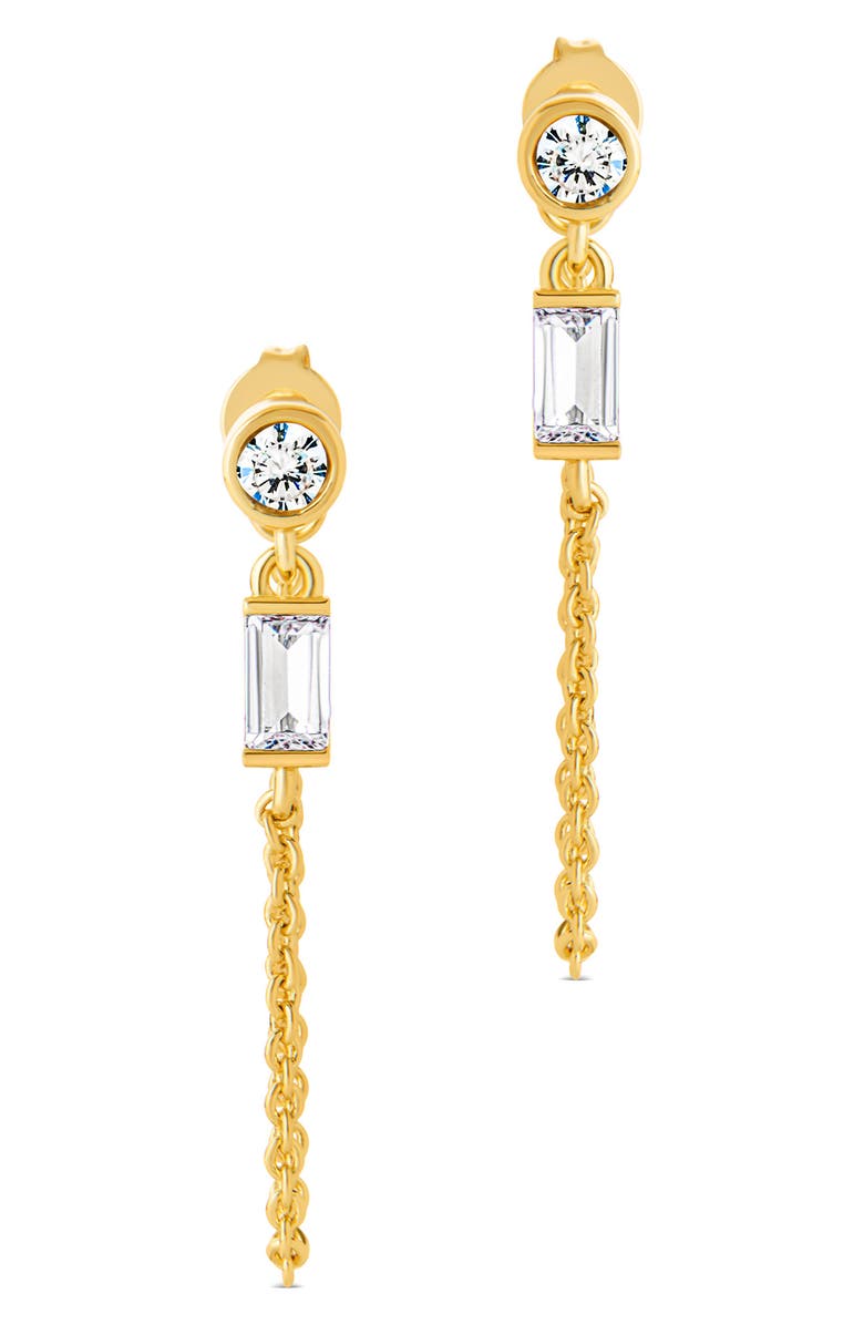 Sterling Forever Cubic Zirconia Chain Drop Hoop Earrings, Alternate, color, Gold