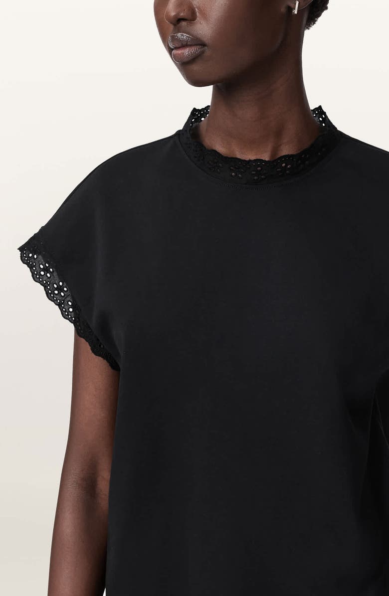 AllSaints Lele Eyelet Trip Top, Alternate, color, Black