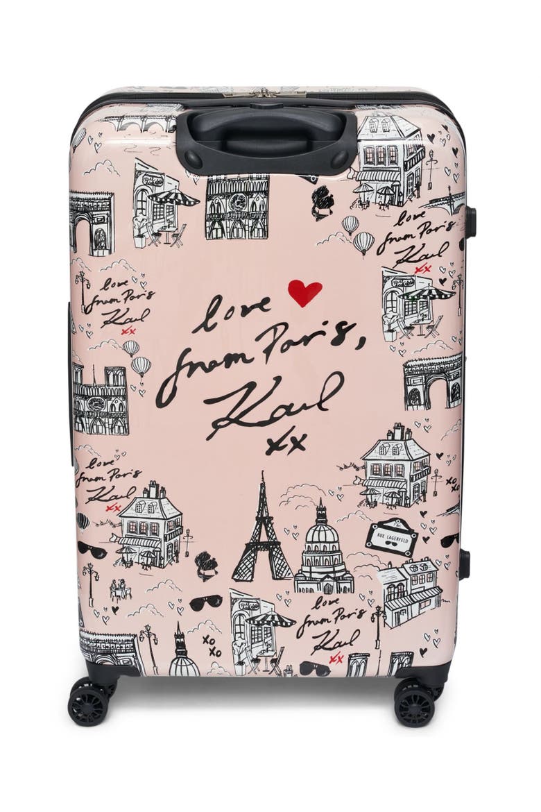Karl in Paris Upright Suitcase, Alternate, color, Pink/Black