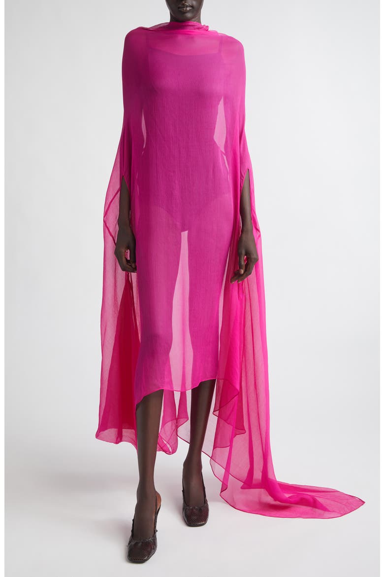 Washed Silk Mousseline Dress, Main, color, FUCHSIA