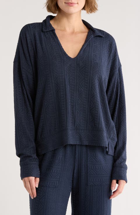 Textured Long Sleeve Sweater Polo