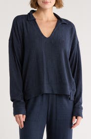 Splendid Textured Long Sleeve Sweater Polo