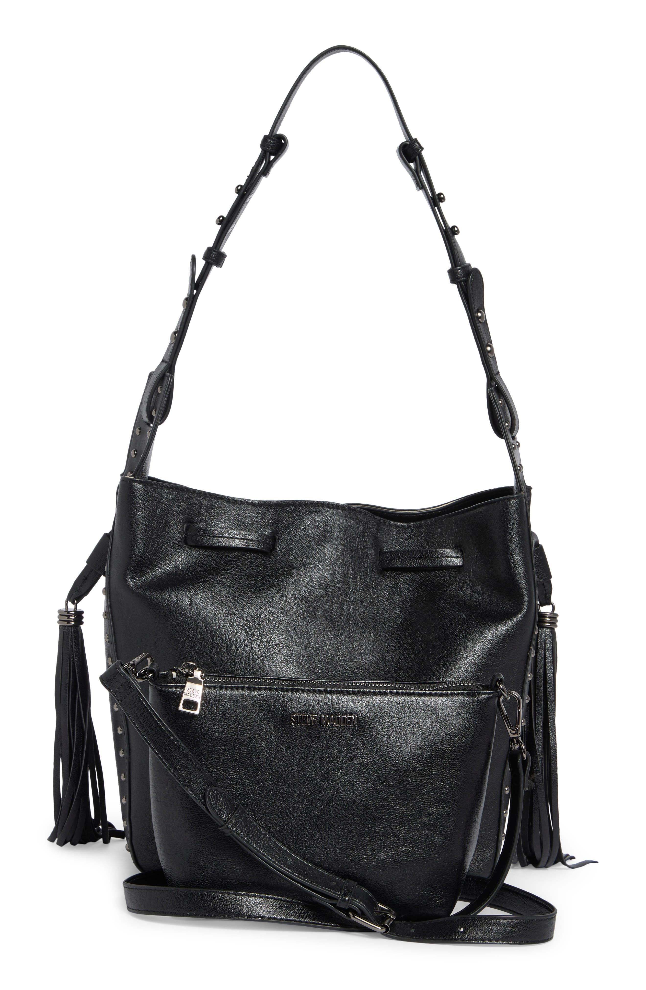 Steve Madden Suri Faux Leather Bucket Bag, Alternate, color, Black