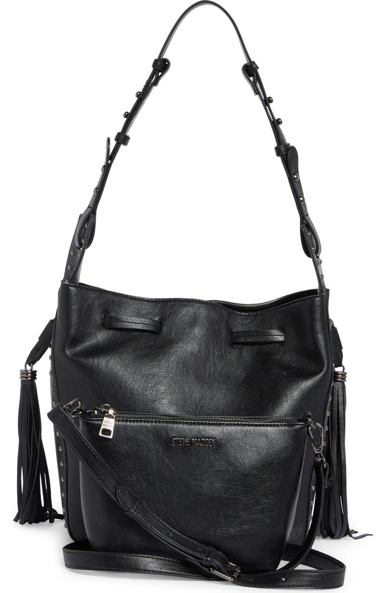 Steve Madden Suri Faux Leather Bucket Bag, Alternate, color, Black