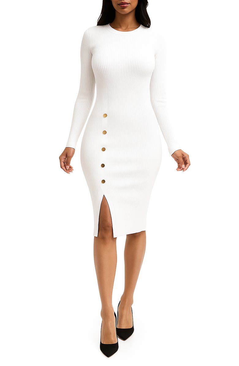 Nina Leonard Long Sleeve Ribbed Sweater Dress, Main, color, Ivory