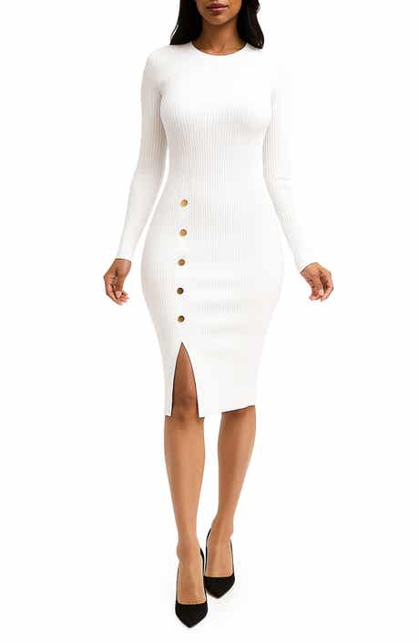 Nina Leonard Long Sleeve Ribbed Sweater Dress