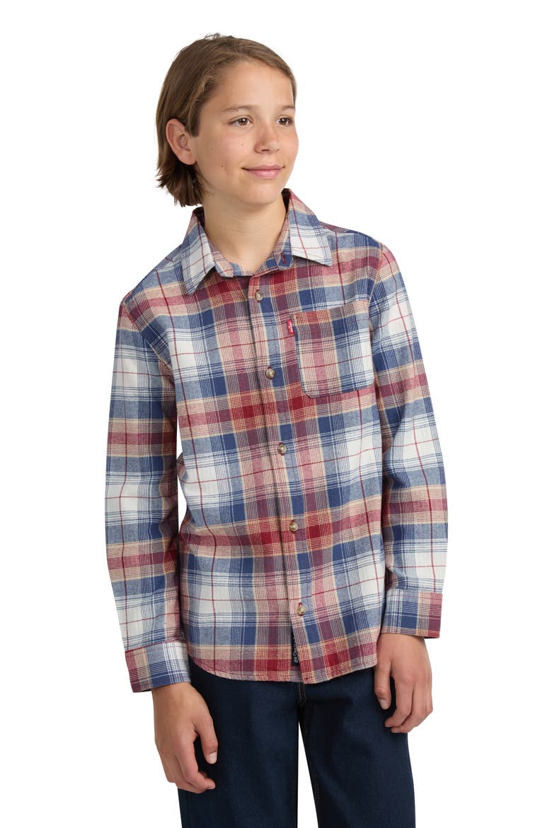 Kids' Plaid Cotton Twill Shirt, Alternate, color, RED PEAR