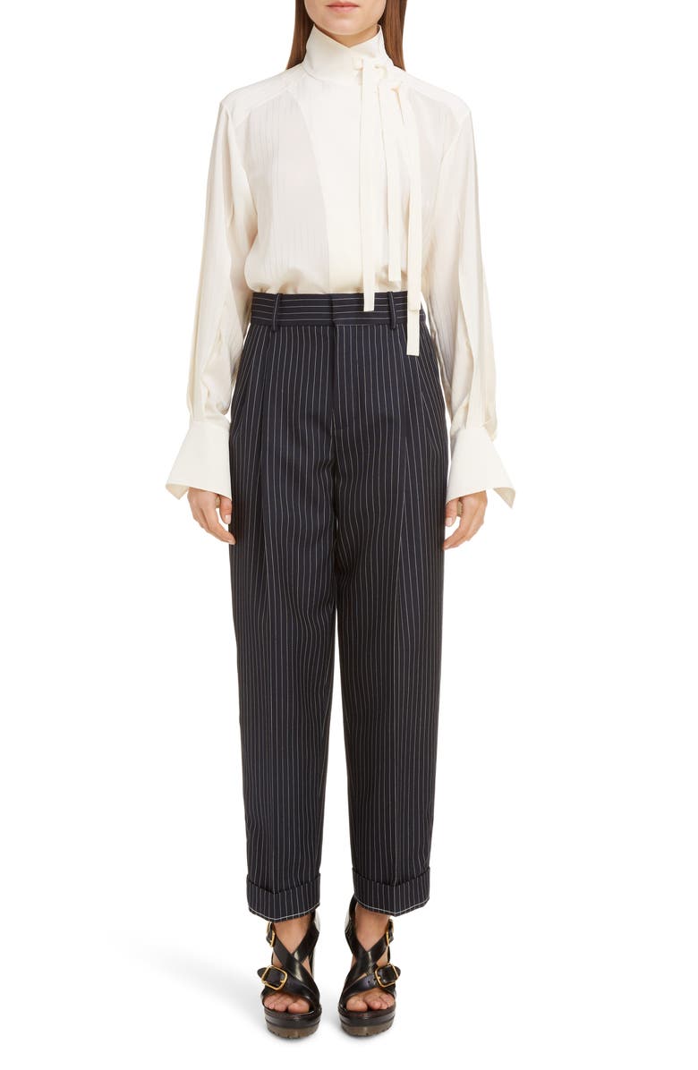 Chloé Pleated Pinstripe Ankle Pants, Alternate, color, 