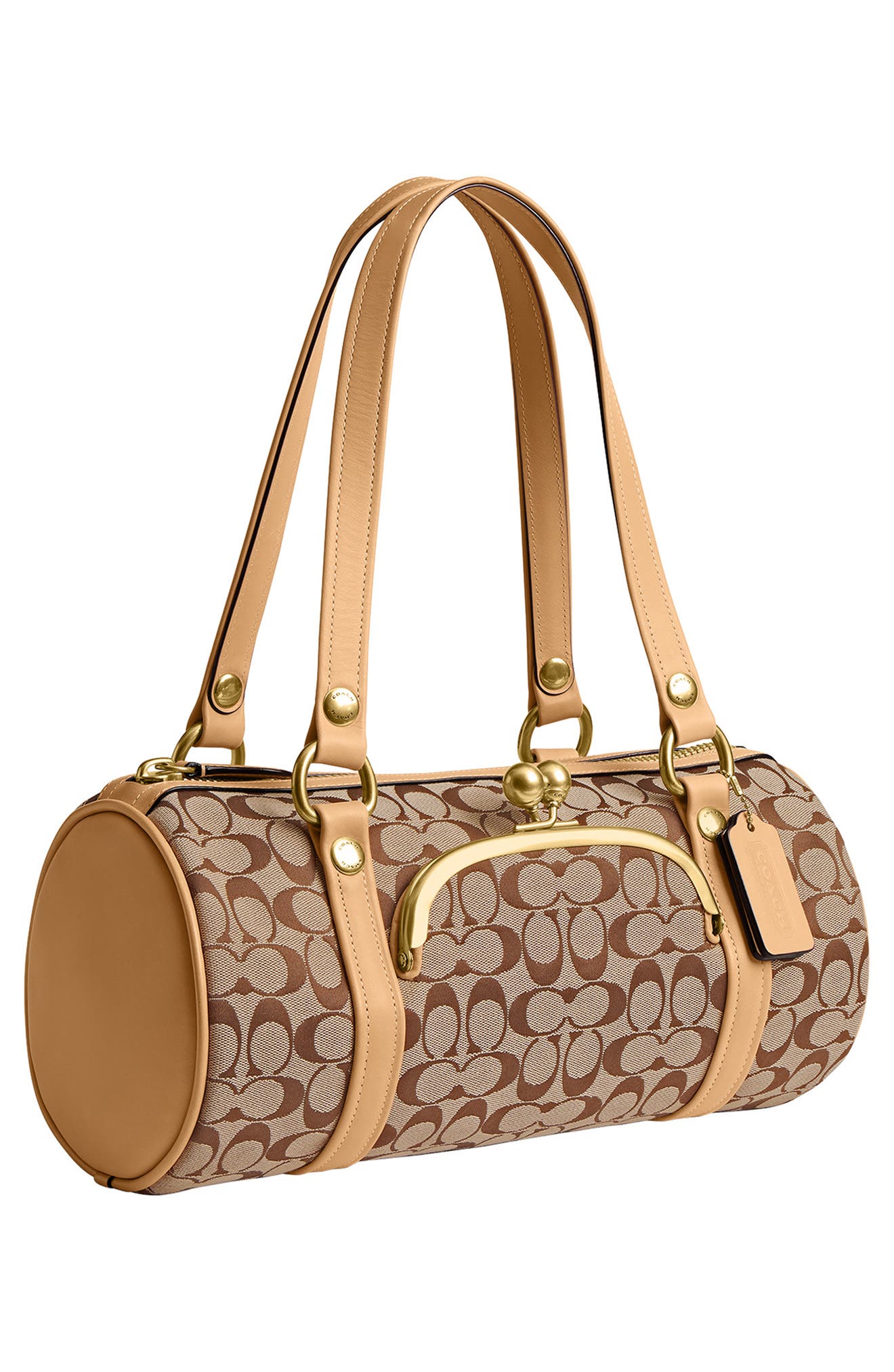 The Originals Signature Jacquard Kisslock Barrel Bag, Alternate, color, KHAKI LIGHT PEACH