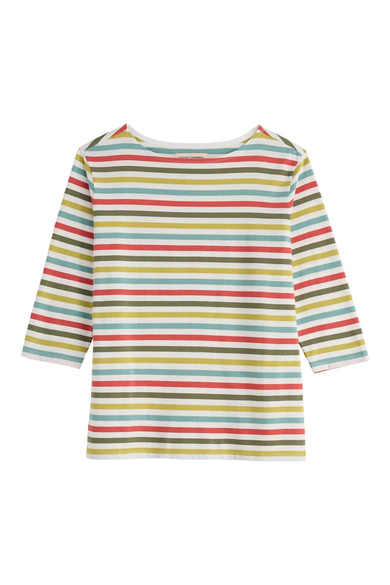 Sailor Stripe Three Quarter Sleeve Organic Cotton T-Shirt, Alternate, color, QUAD MINI CORNISH AV
