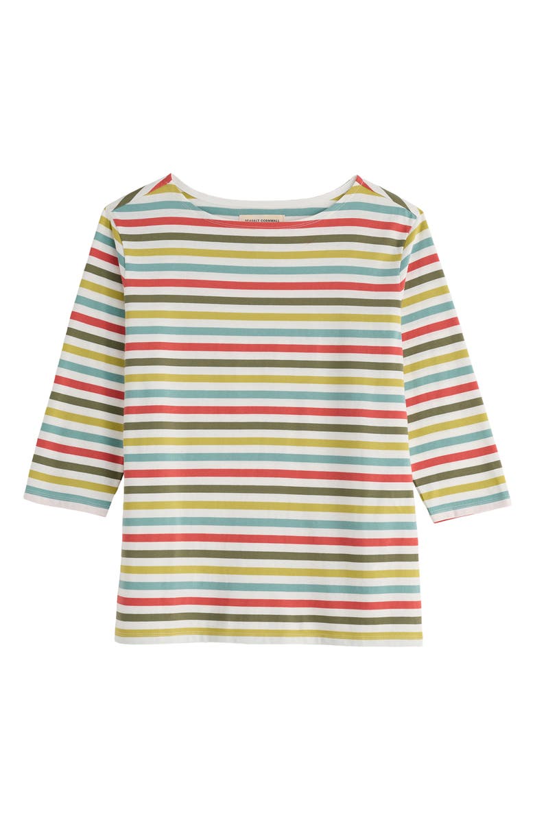 Seasalt Cornwall Sailor Stripe Three Quarter Sleeve Organic Cotton T-Shirt, Alternate, color, Quad Mini Cornish Av