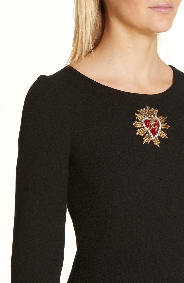 Dolce&Gabbana Heart Embellished Crepe Dress, Alternate, color, 
